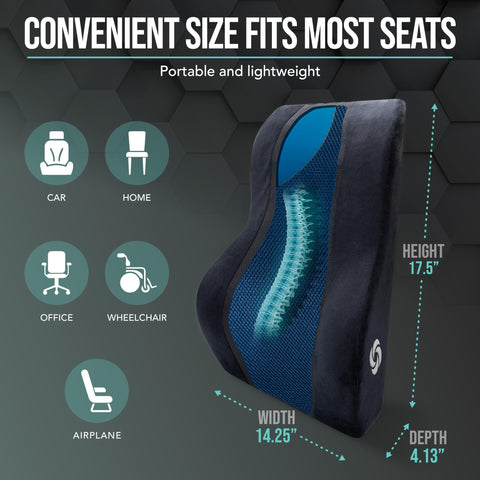 Samsonite black mesh lumbar cushion on chair for everyday use