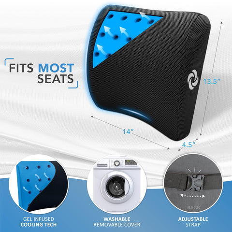 Ergonomic back pillow curve aligns posture on office and car seats