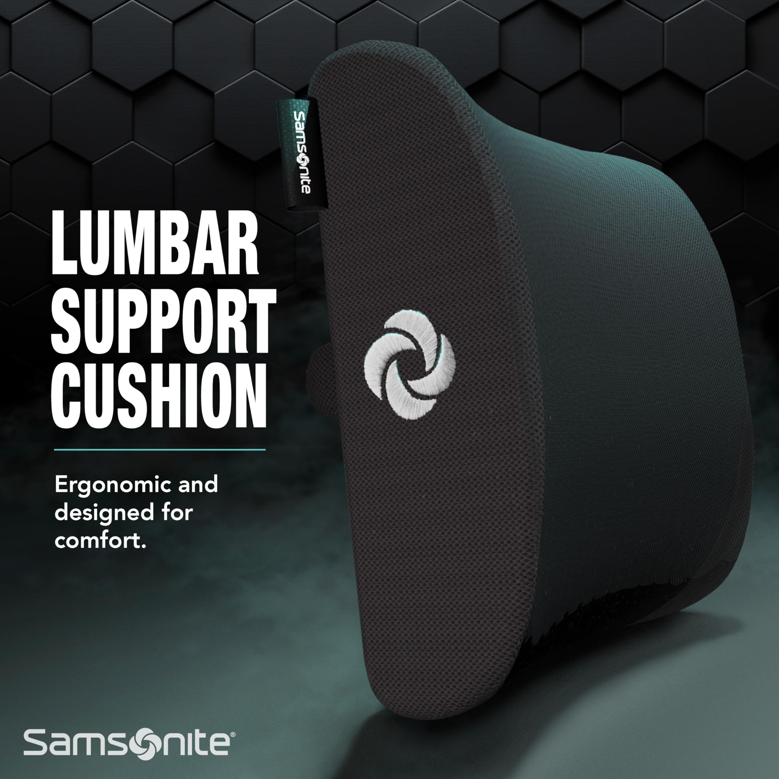 Samsonite lumbar pillow available in black and gray to match setups