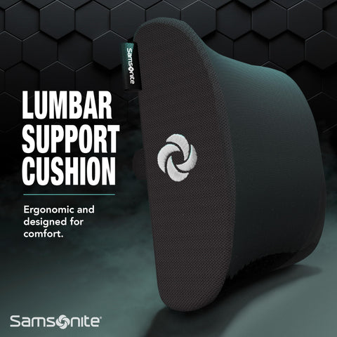 Samsonite lumbar pillow available in black and gray to match setups
