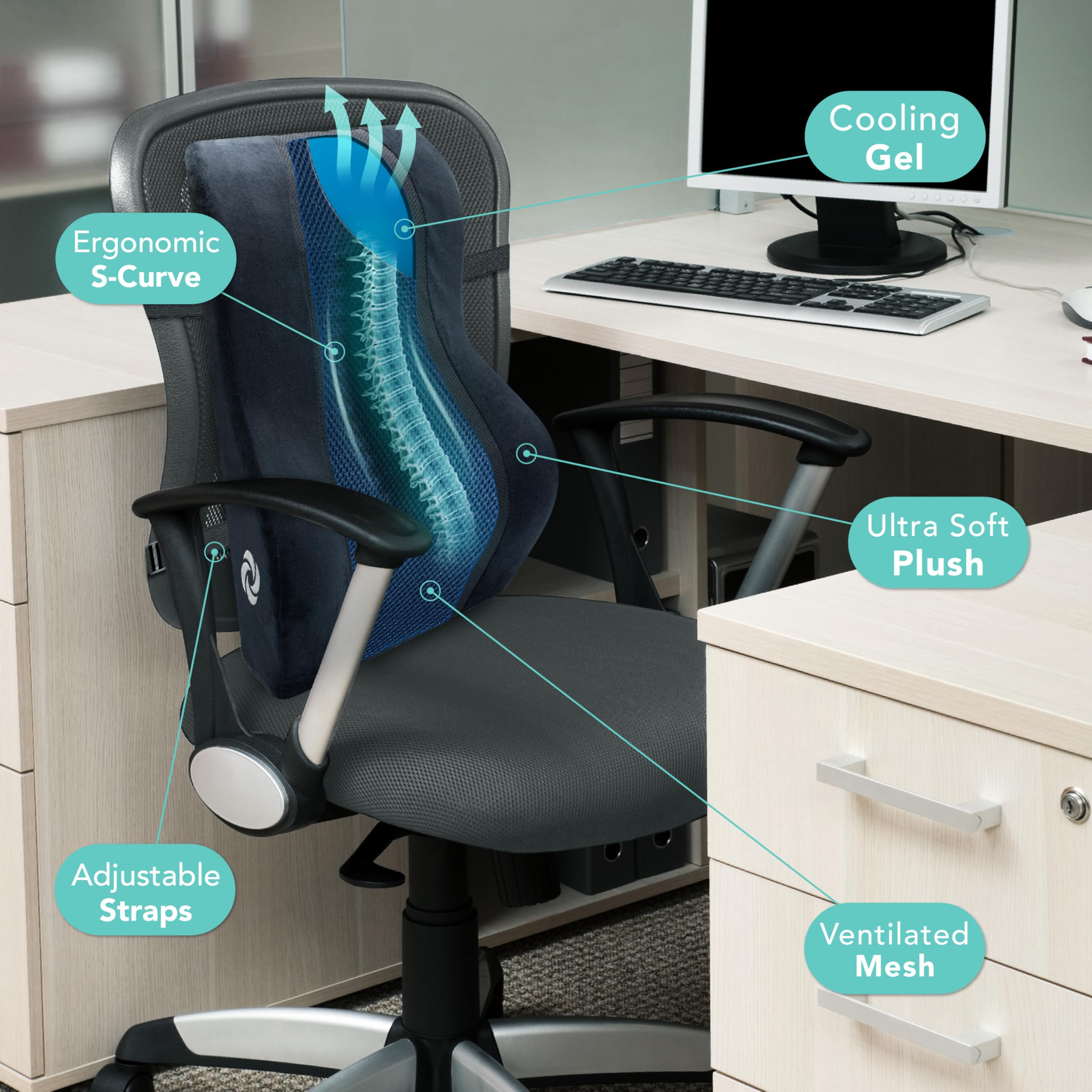 Samsonite lumbar pillow with ventilated mesh cover for breathability