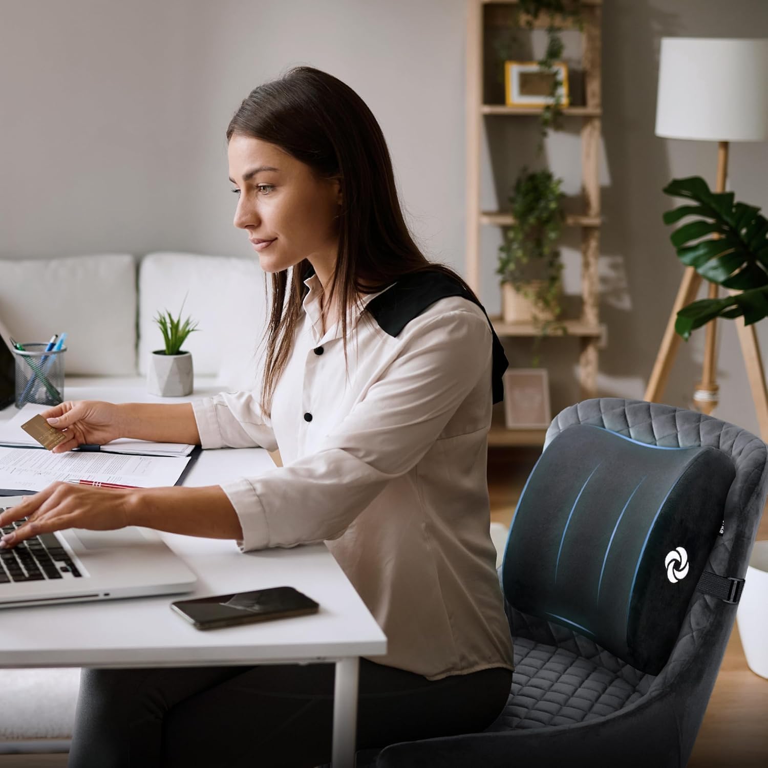 Contoured lumbar shape follows natural back curve for relief.