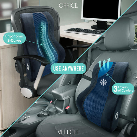 Samsonite lumbar support pillow on a gaming chair for long sessions
