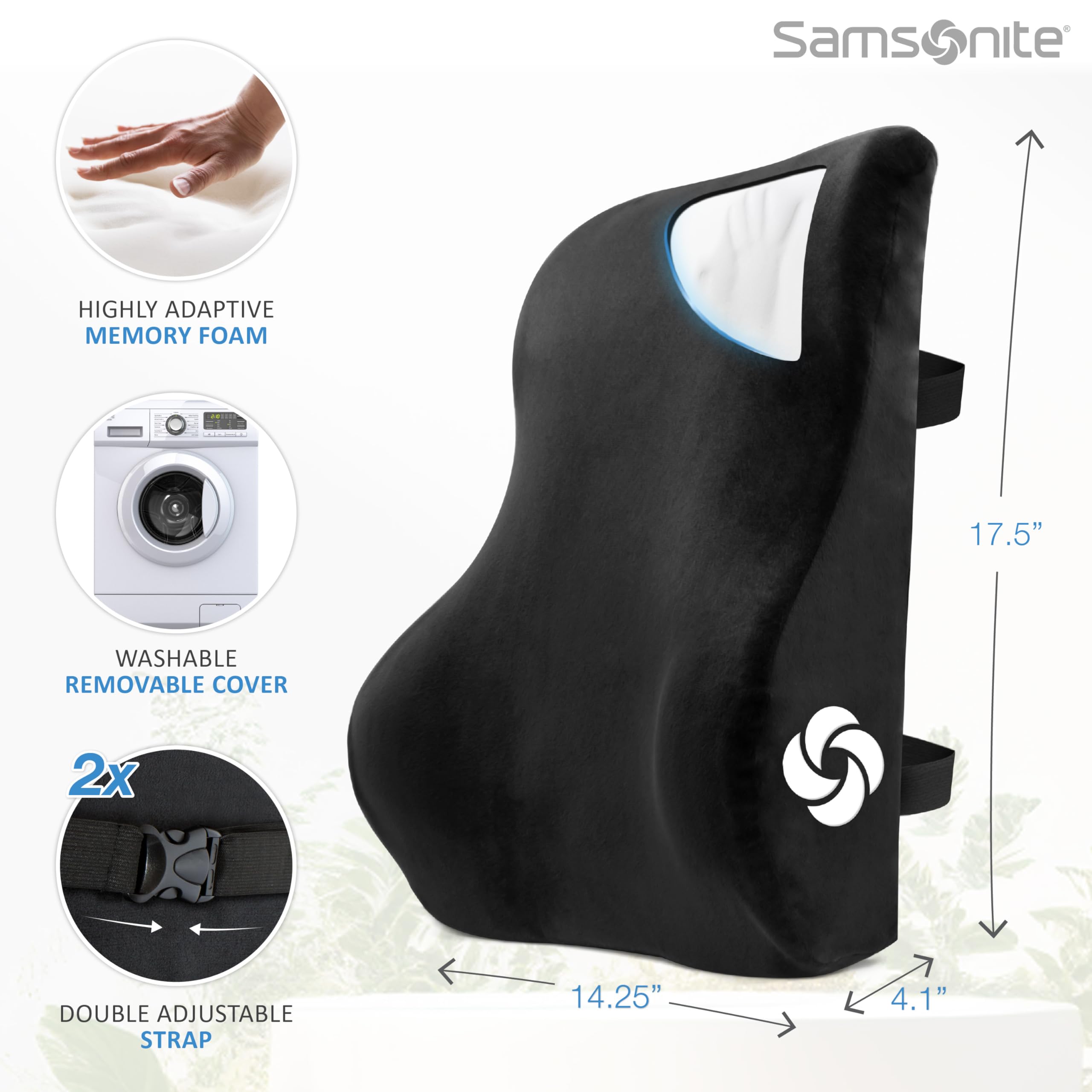 Back view showing contoured shape aligning with the spine for steady comfort.