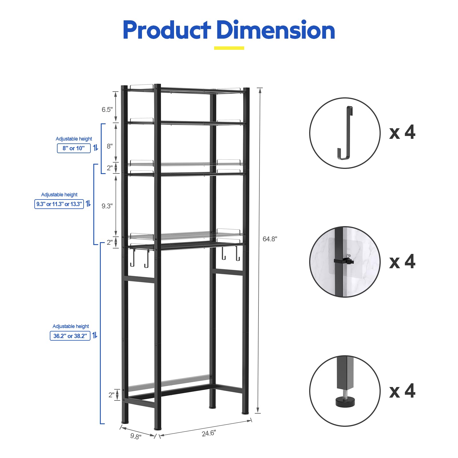Samstar includes four removable hooks for flexible storage.