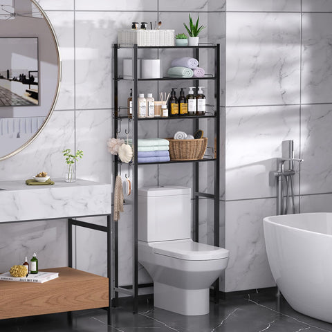 Samstar 4-tier over-the-toilet storage rack saves space in small bathrooms.