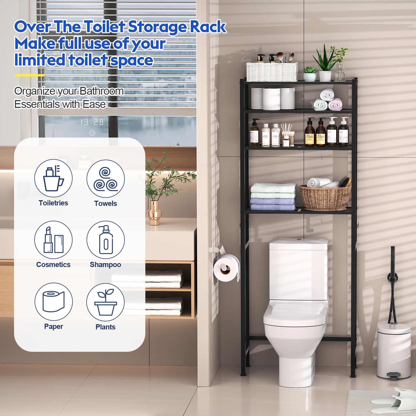 Samstar bathroom organizer shelves keep towels and essentials neatly organized.