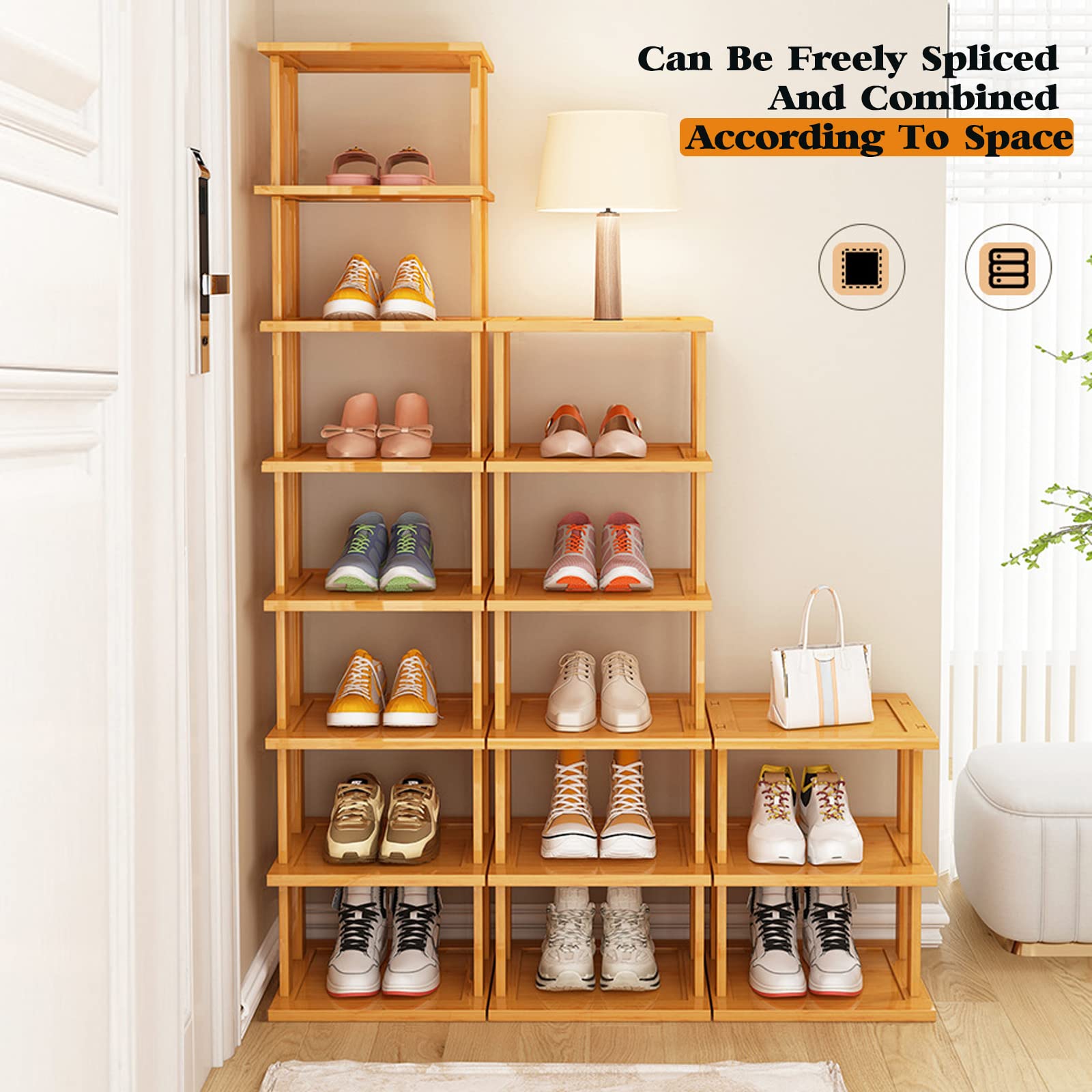 SAN HE bamboo shoe rack slim tiered tower fits entryways with sleek storage