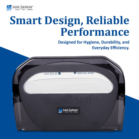 San Jamar TS510TBK size reference showing 16.5 by 12 inches for space-saving wall-mount use.