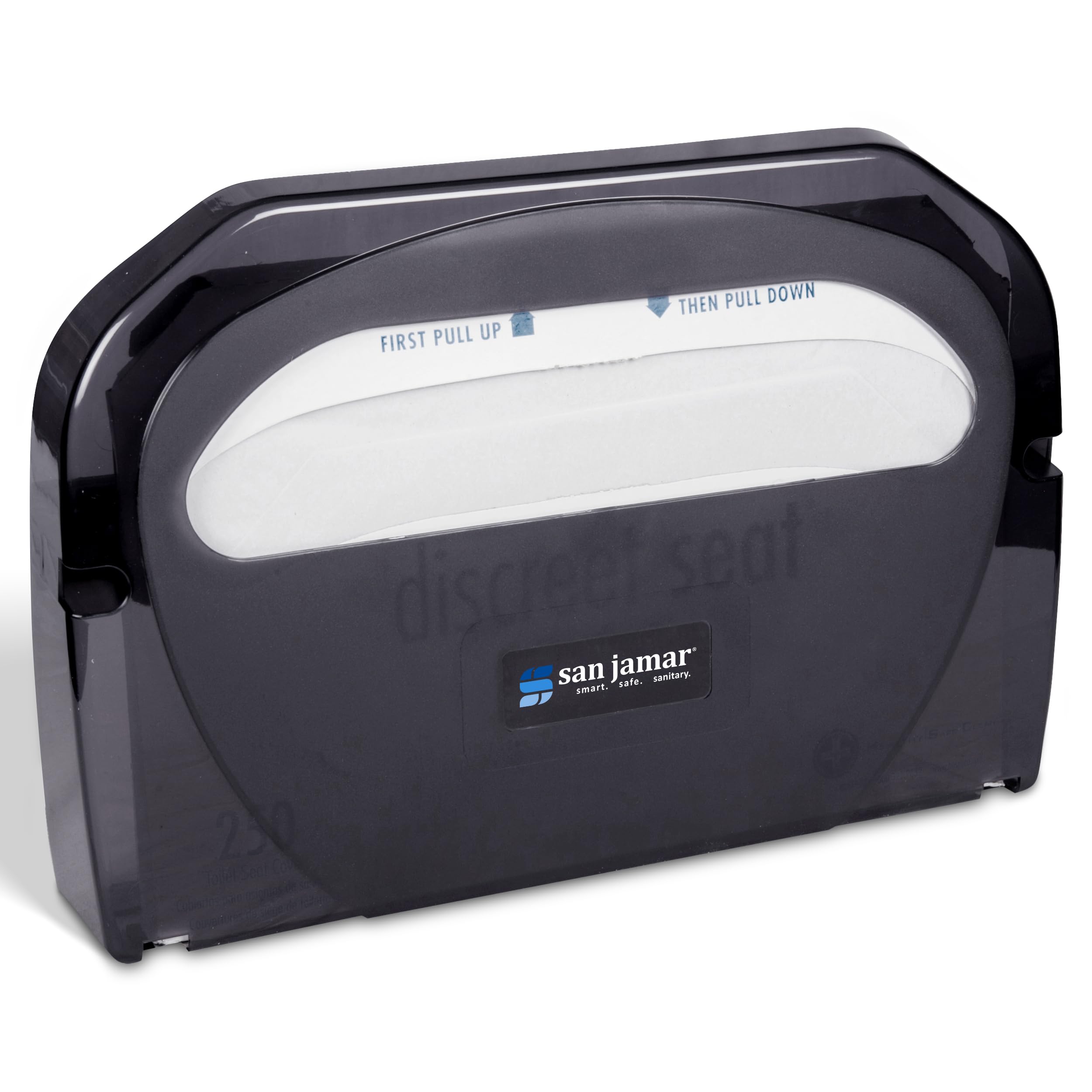 San Jamar TS510TBK wall-mount installation near stalls keeps counters clear.