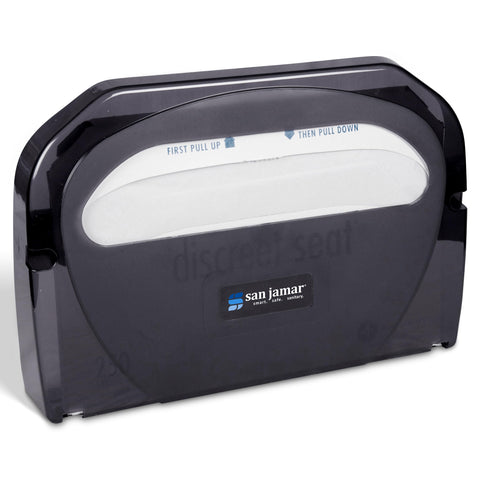 San Jamar TS510TBK wall-mount installation near stalls keeps counters clear.
