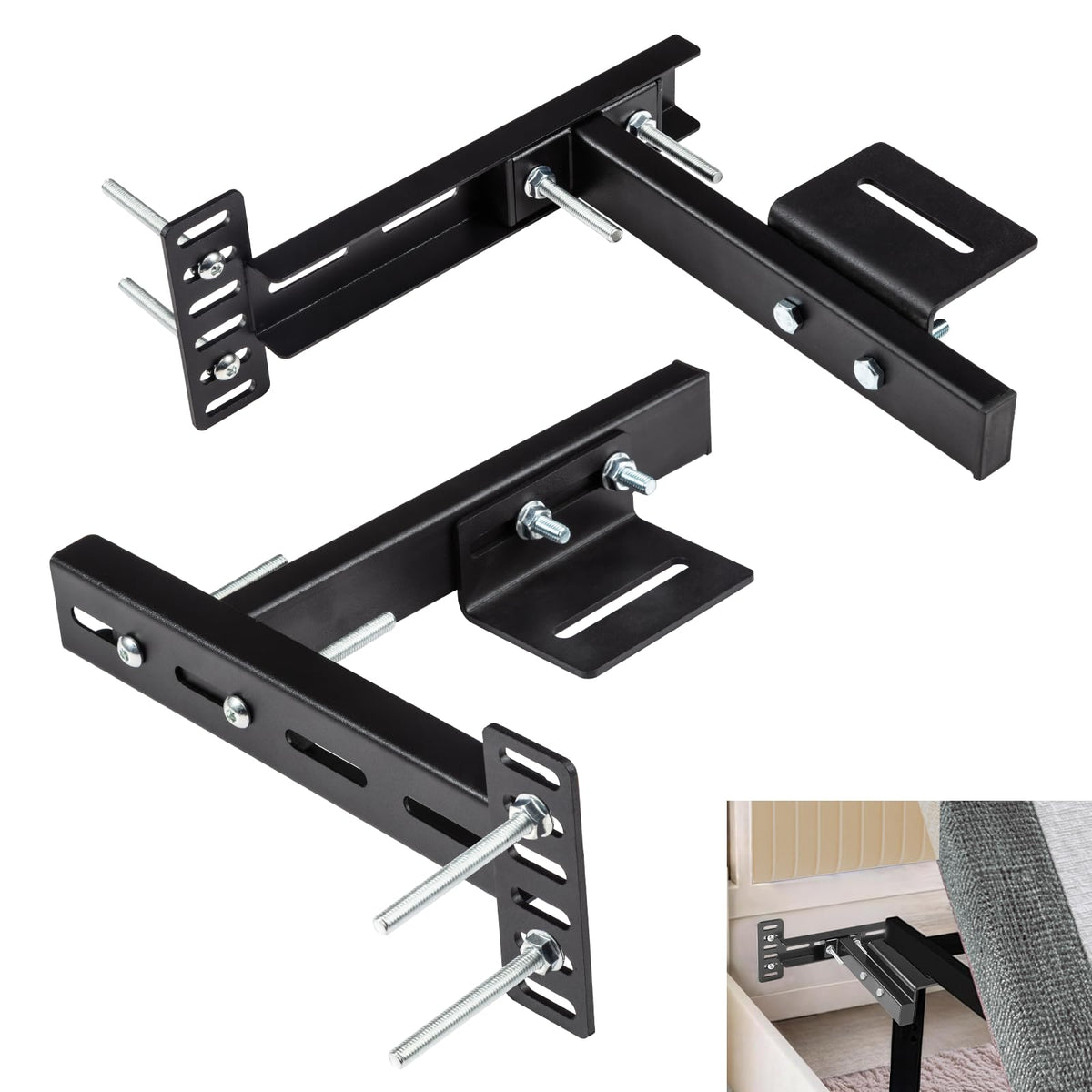 Sancunhui headboard bracket close-up demonstrates durable steel support for quick bed upgrades.