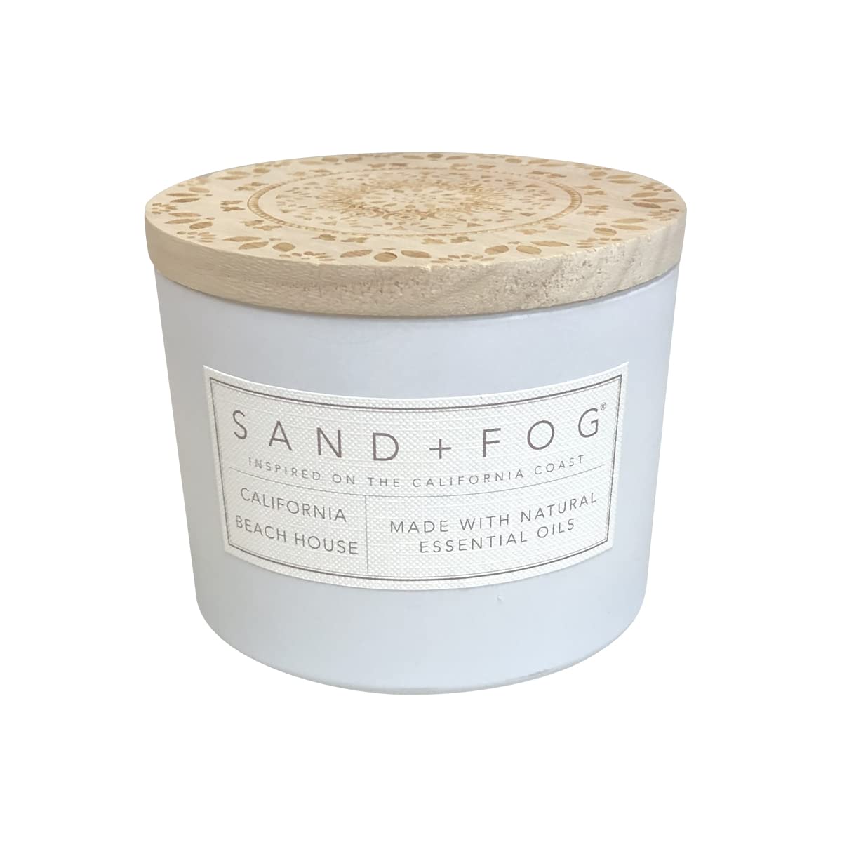Sand + Fog California Beach House candle closeup wick for clean, even burn in cozy spaces.