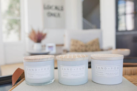 Sand + Fog California Beach House candle fragrance notes evoke coconut, guava, and musk.