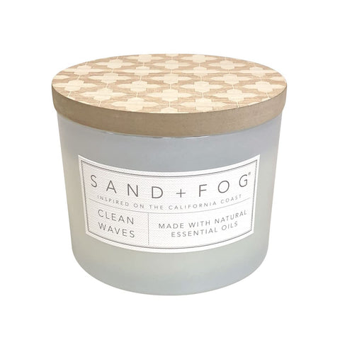 Sand + Fog Clean Waves 12oz jar candle for coastal ambiance.