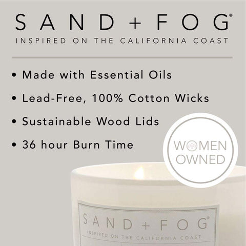 Sand + Fog lead-free wicks ensure cleaner burning.