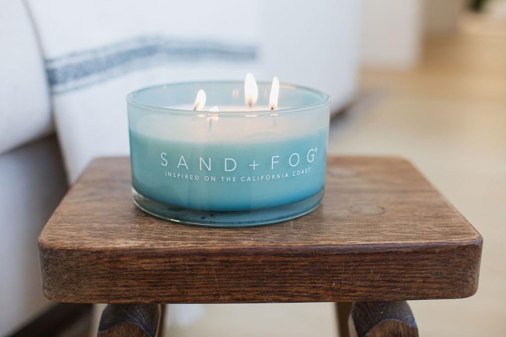 Sand + Fog Sun-Kissed Frangipani Coconut candle evokes tropical warmth in evenings.