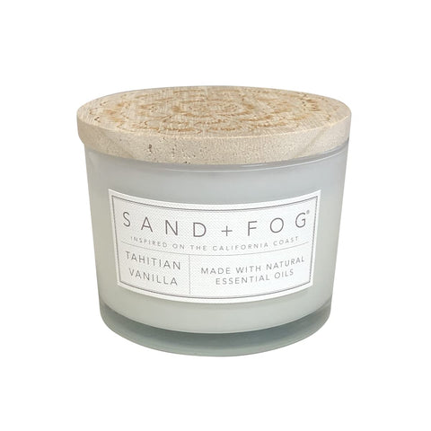 Sand + Fog Tahitian Vanilla front view candle showcases modern design and premium ambience.