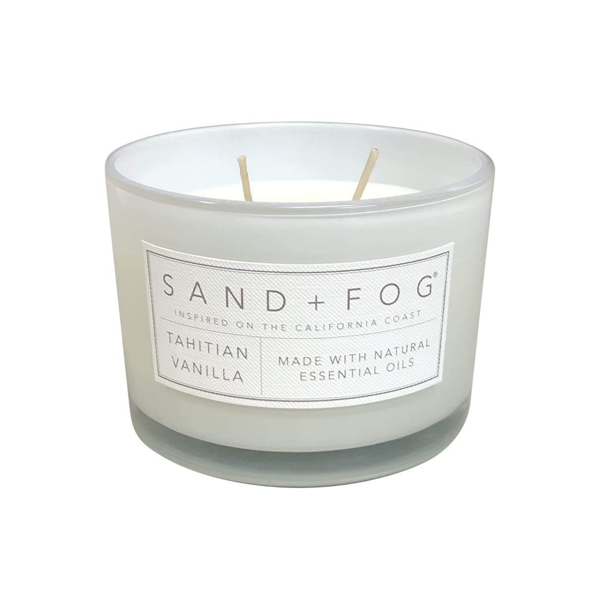 Sand + Fog Tahitian Vanilla lid art detail adds decorative luxury to any room.