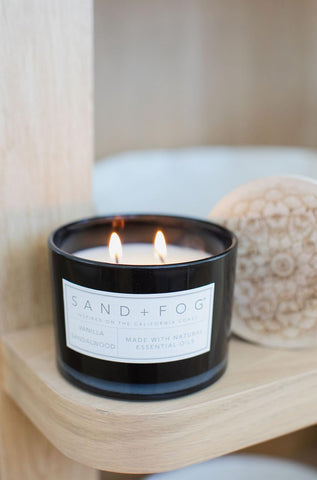 12oz Sand + Fog candle with lead-free wicks for a cleaner burn.