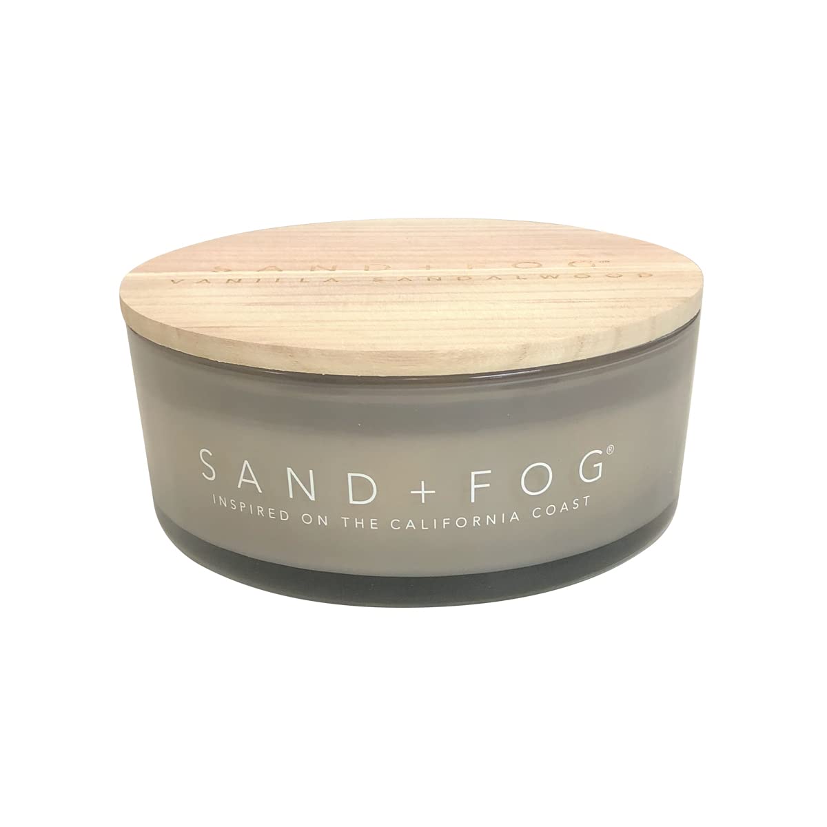 Sand + Fog Vanilla Sandalwood candle jar with seven lead-free wicks for clean burning.