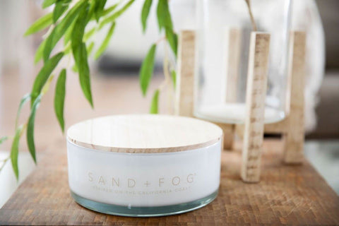 Sand + Fog Vanilla Sandalwood candle reusable glass vessel after finishing.