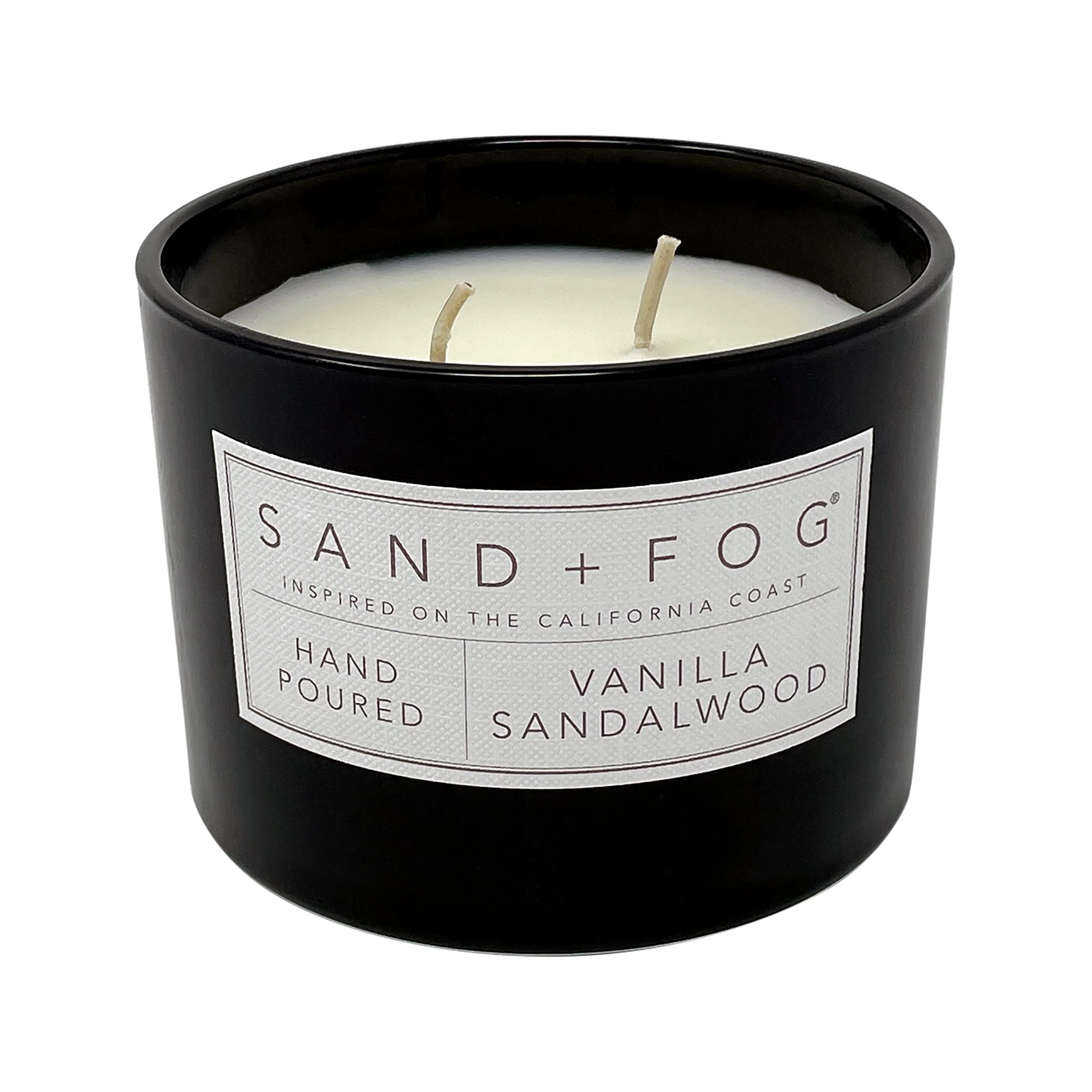 Sand + Fog Vanilla Sandalwood lid art enhances décor while keeping fragrance contained.