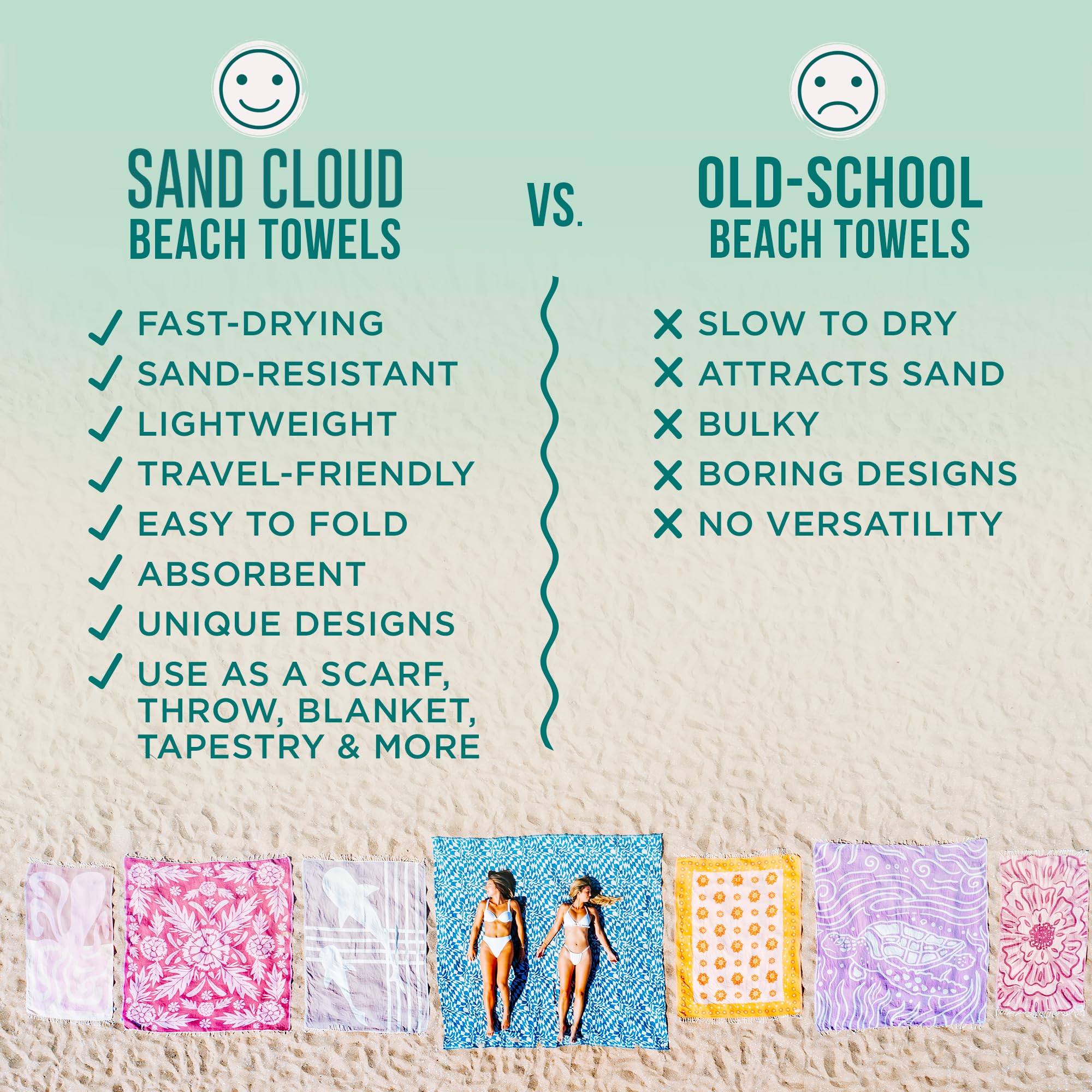 Sand Cloud Turkish Beach Towel packs compactly for travel