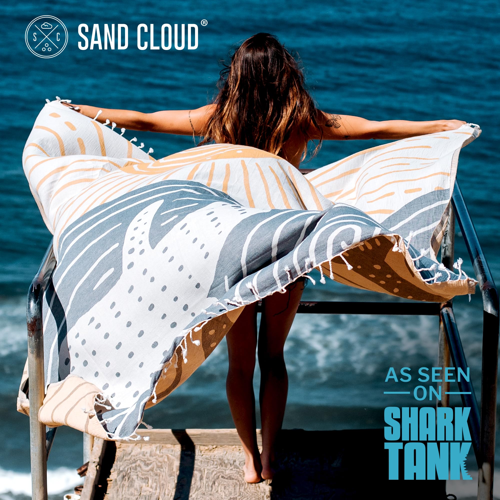 Sand Cloud Turkish Organic Cotton towel folds compactly for travel and quick drying.