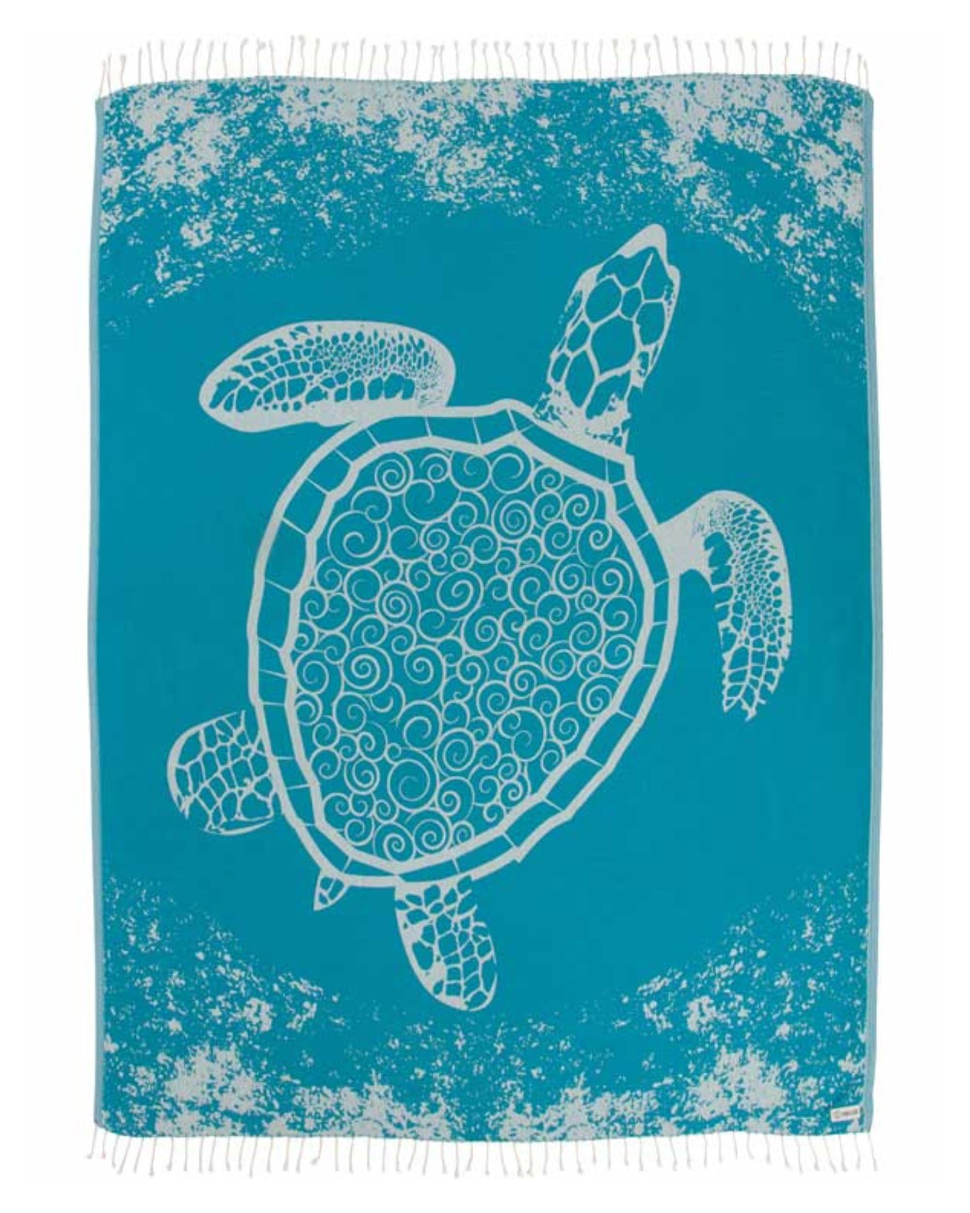 Sand Cloud XL Turkish Beach Towel, Crush Turtle Teal, ideal for sunbathing on sand.