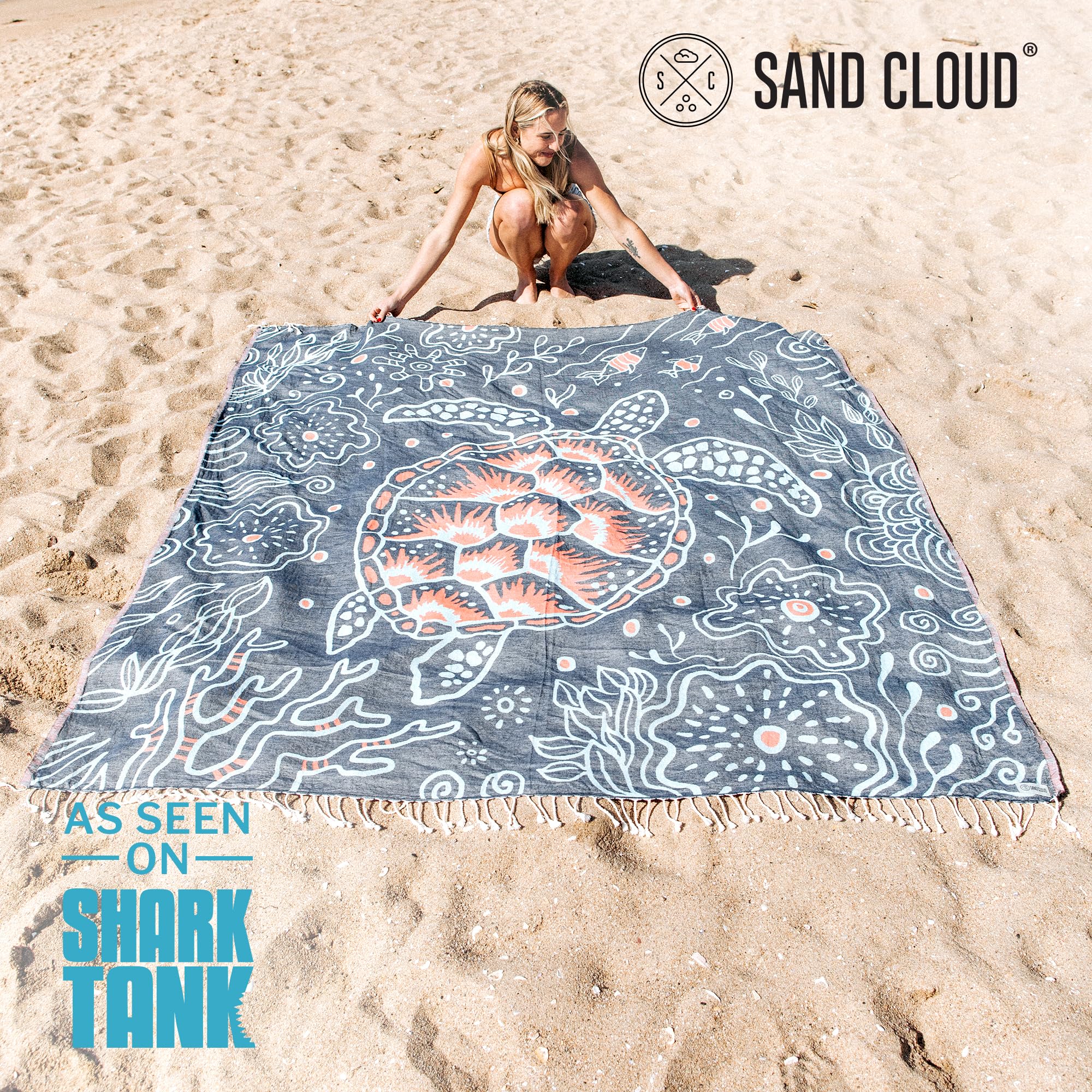 Sand Cloud XL Turkish towel navy sand resistant for easy cleanup