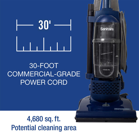 Sanitaire Professional bagless upright vacuum with commercial design for busy spaces.