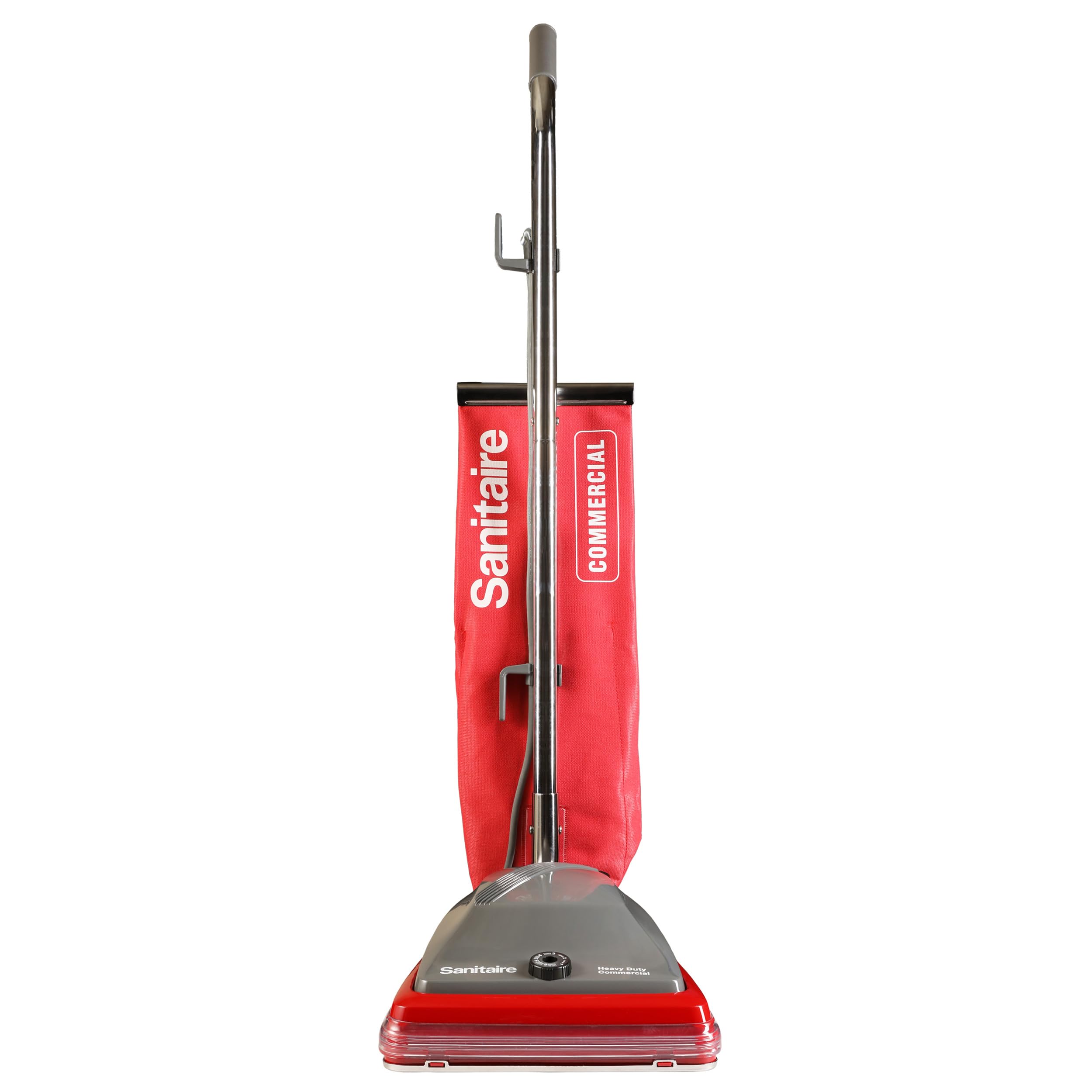 Sanitaire Tradition upright vacuum with a 50-foot cord for extended cleaning sessions.