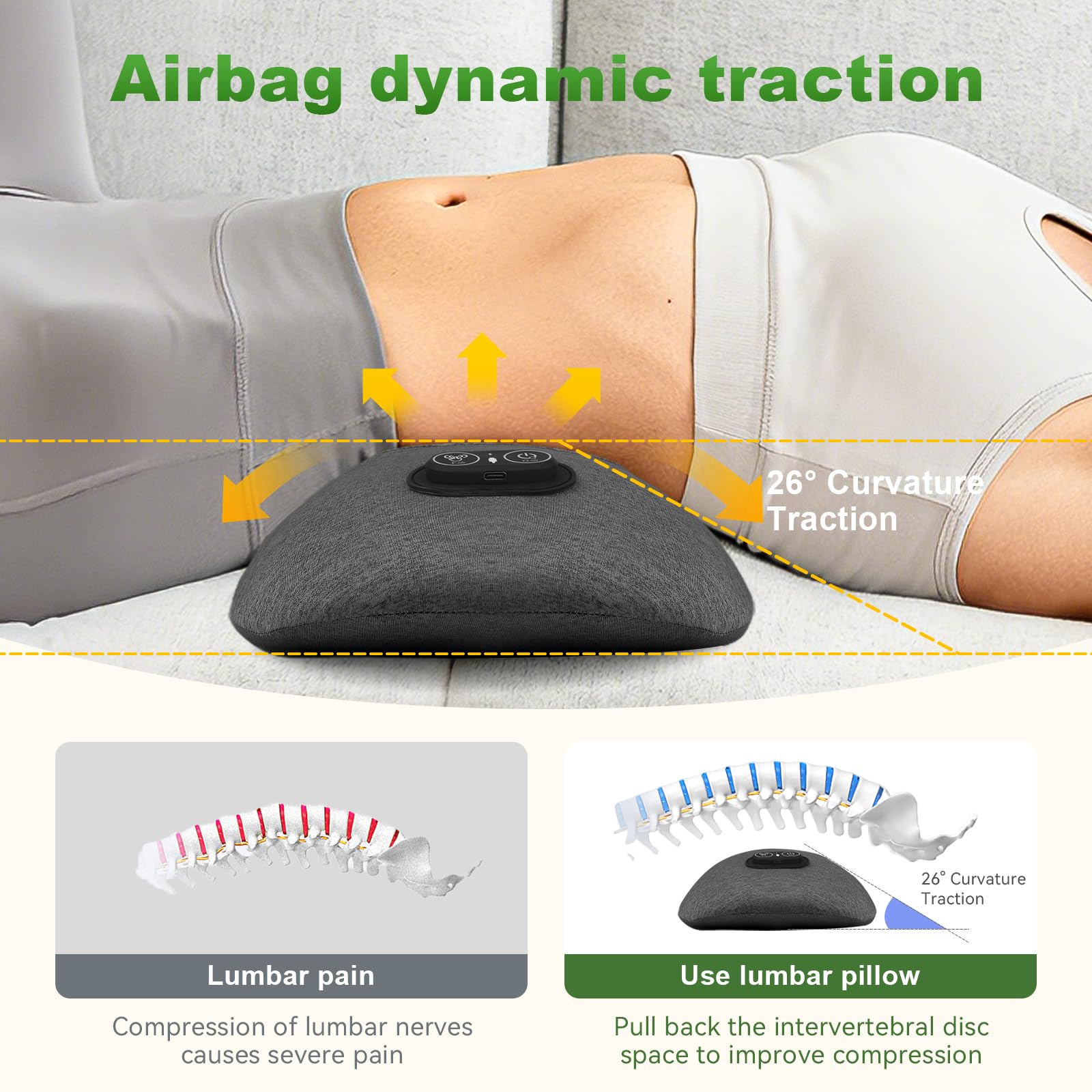 Sanivor lumbar massager pillow side view with compact profile for office use