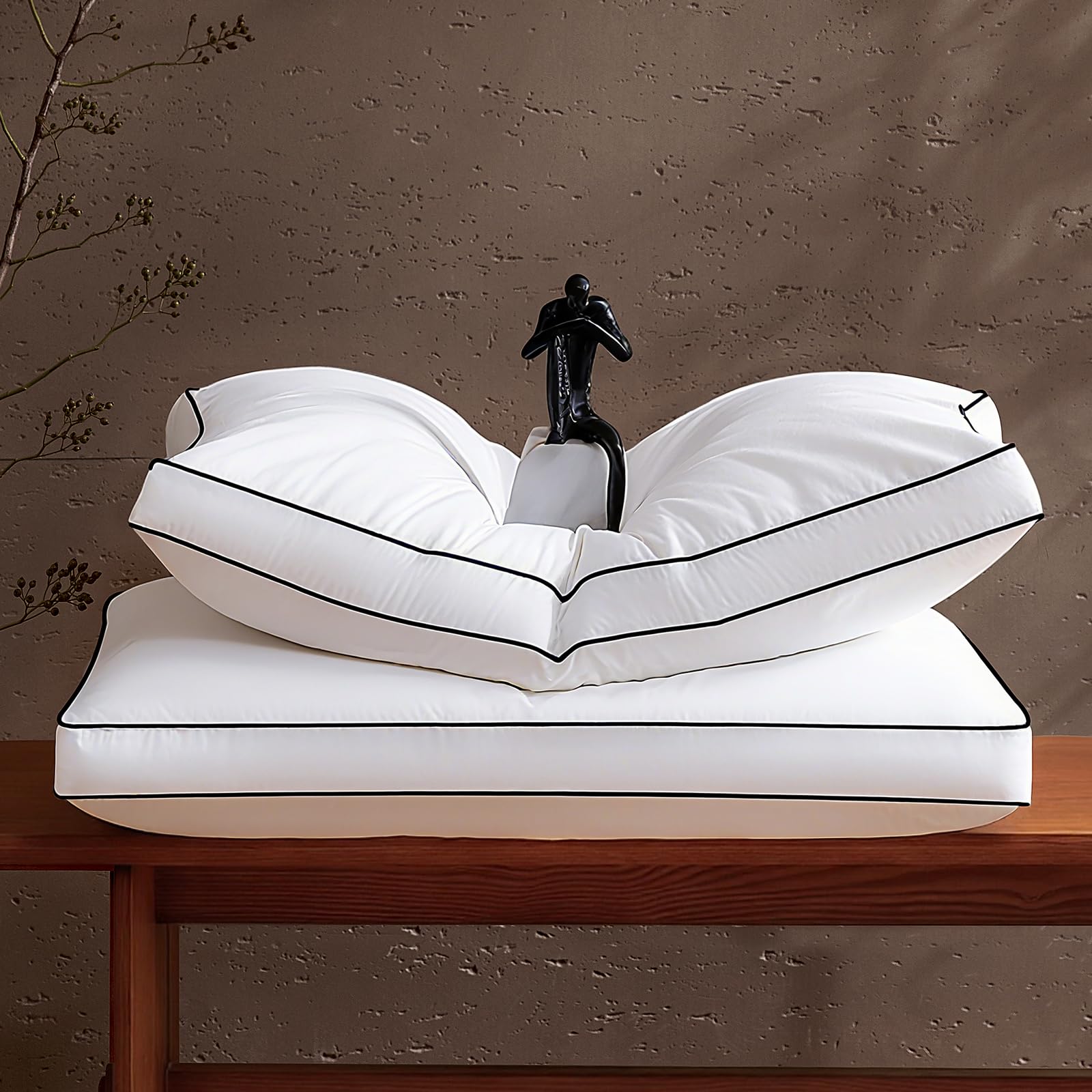 Sanivosily Feather Down Pillows King 2-Pack, top view showing plush loft for luxury sleep.