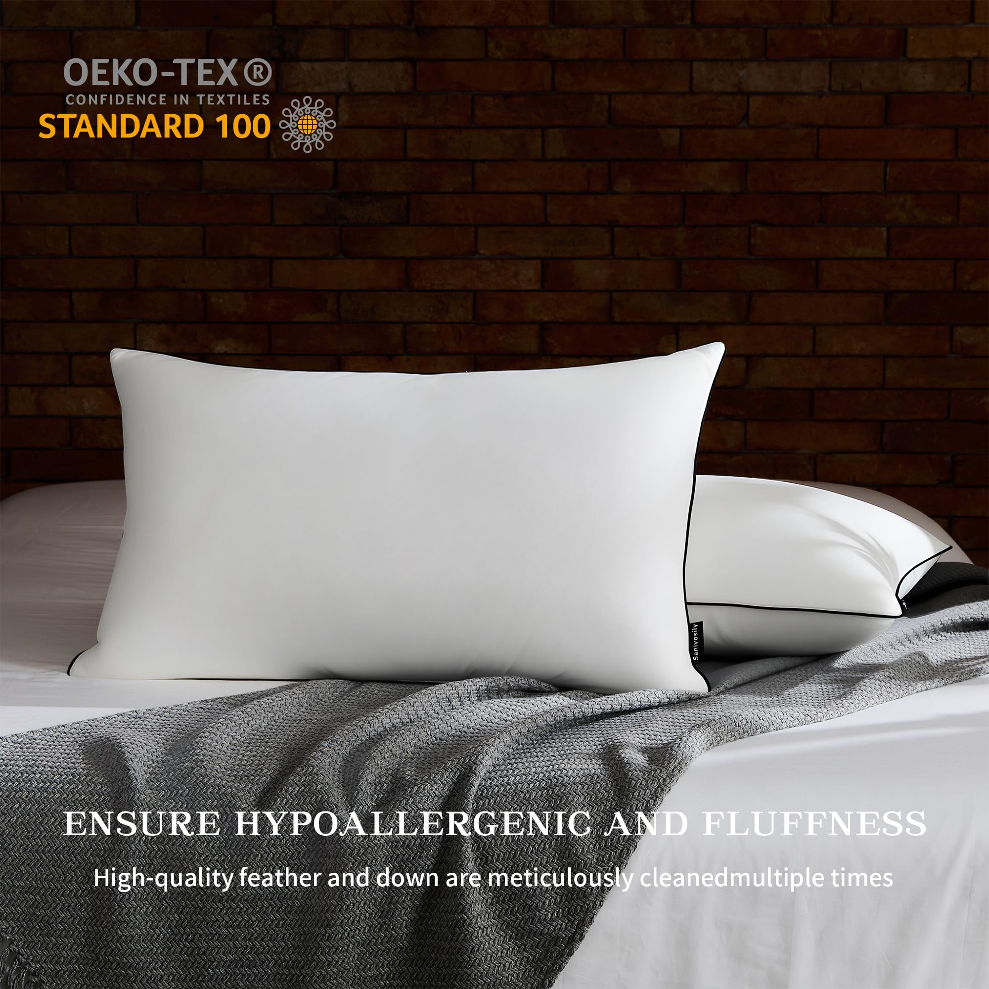Sanivosily pillow with hotel-quality cotton shell close-up, smooth and skin-friendly.