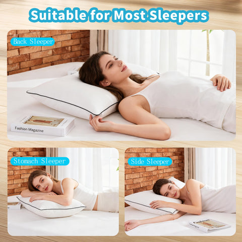 Sanivosily pillow on bed demonstrates fluffy medium firmness for versatile sleep.