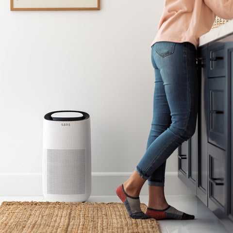 Sans purifier in sleep mode with lights off for quiet nighttime use