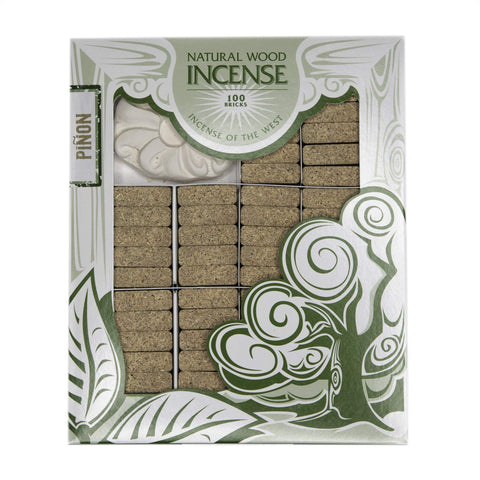 Incienso de Santa Fe Piñon natural wood incense bricks with holder for warm ambiance.