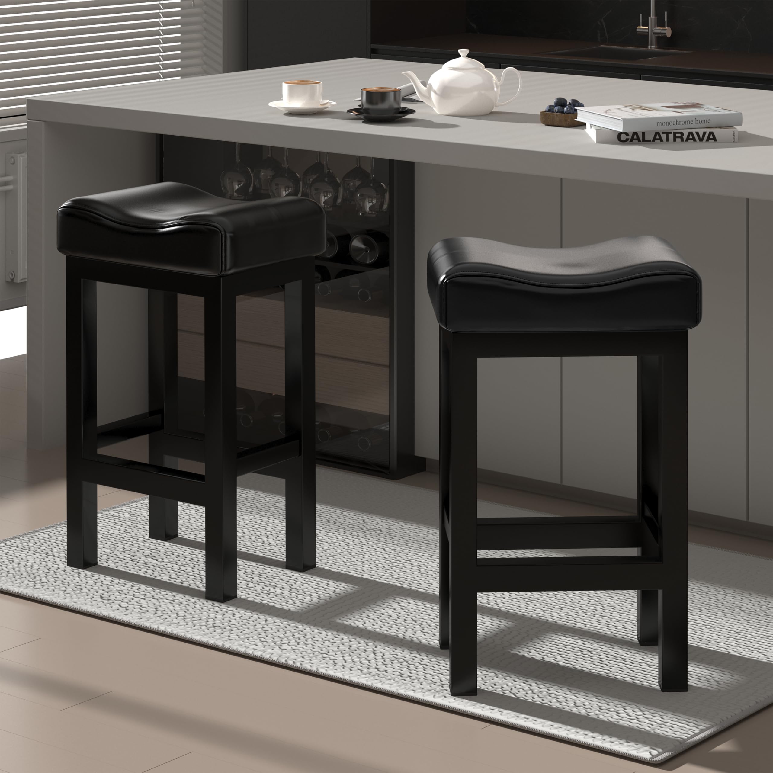 SANUMY bar stools 30-inch counter height with saddle seats for kitchen island seating