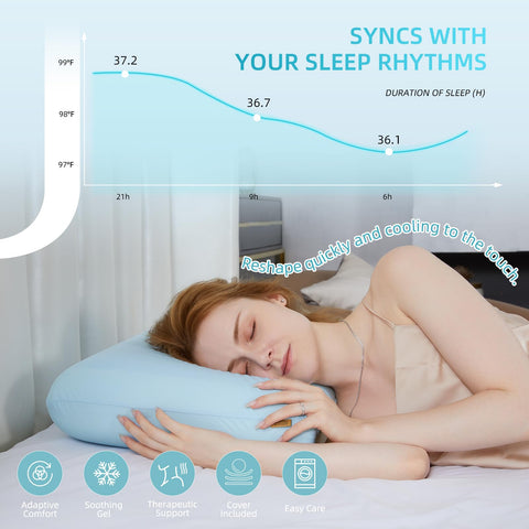 SAPHREAS cooling gel flakes inside the pillow support a cool sleep surface
