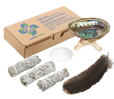 Sarimoire Sage Smudge Kit feather for directing cleansing smoke during rituals.