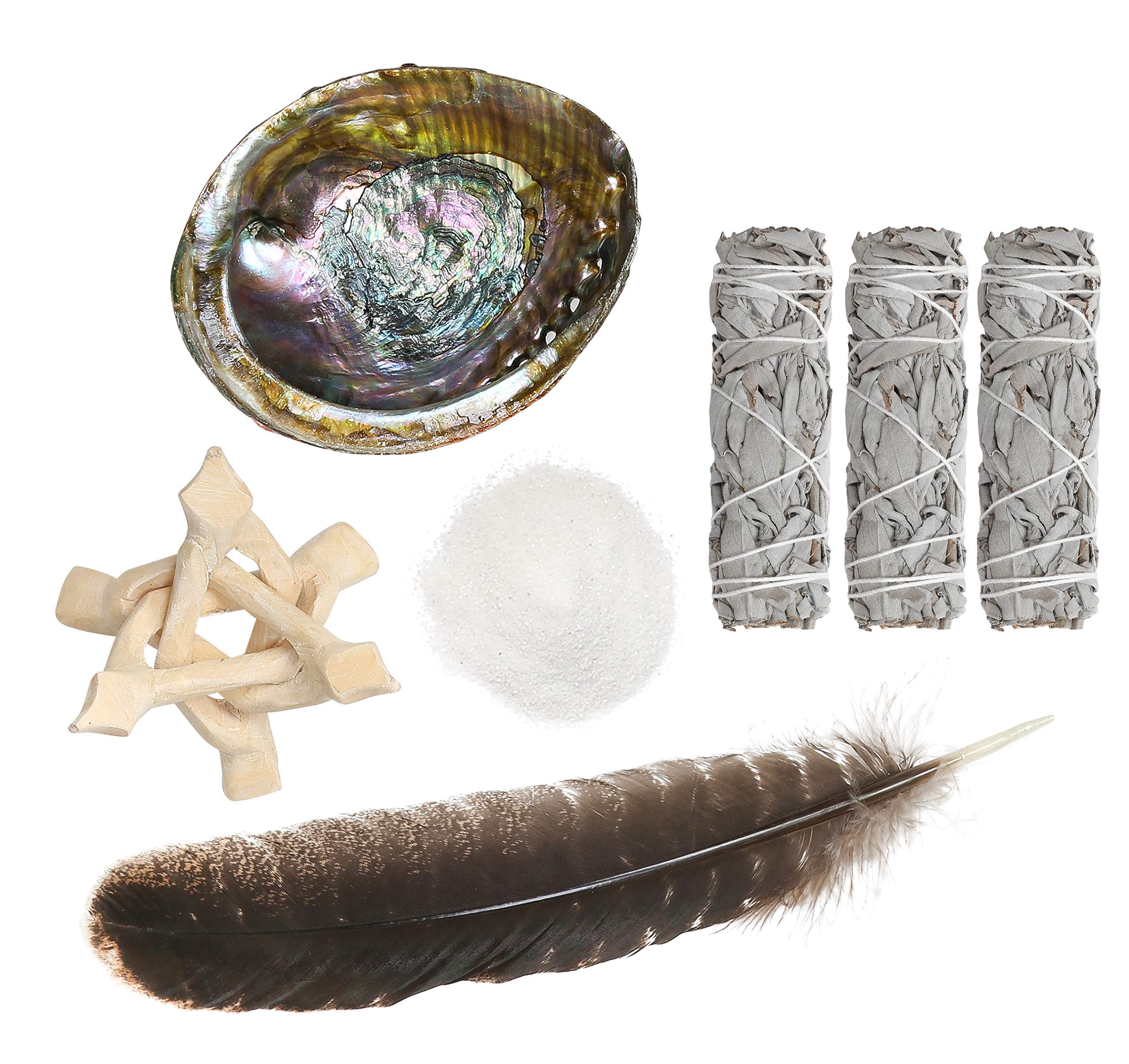 Sarimoire Sage Smudge Kit white sand keeps ashes contained and shells pristine.