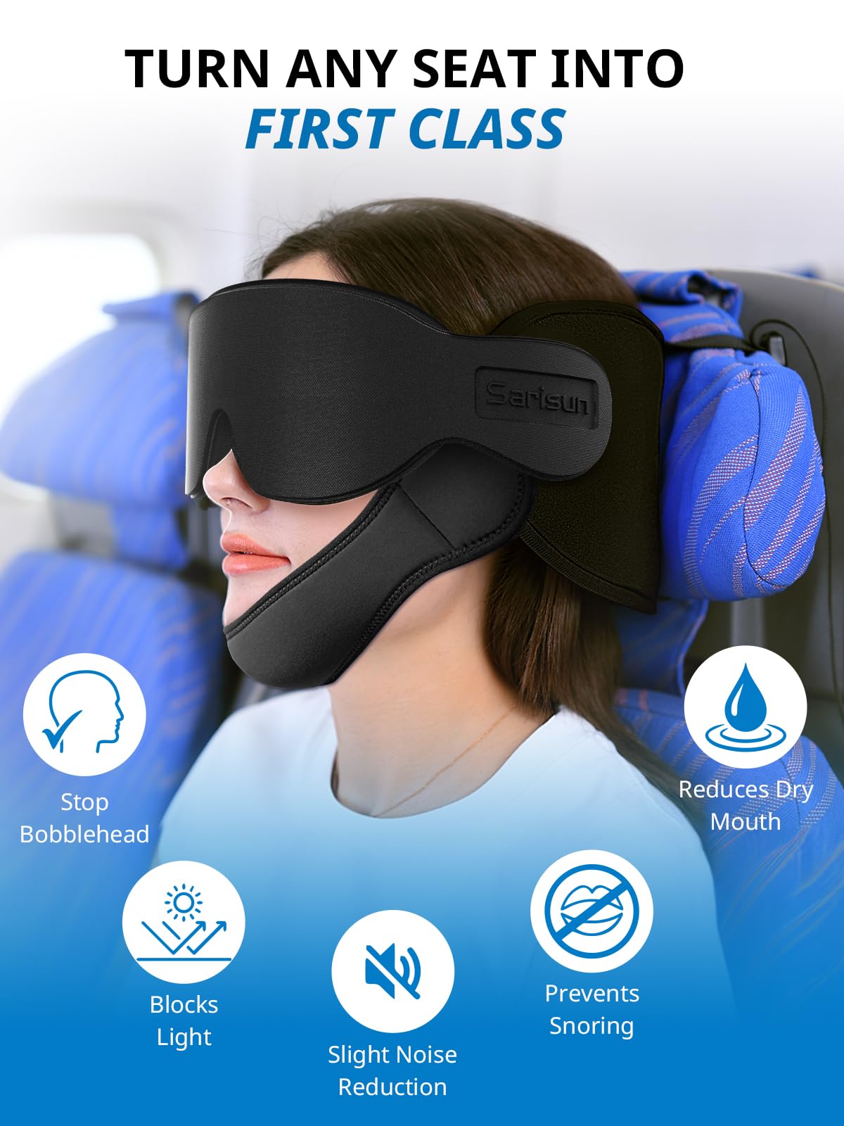 SARISUN 360-degree headrest cradles your head for steady sleep.