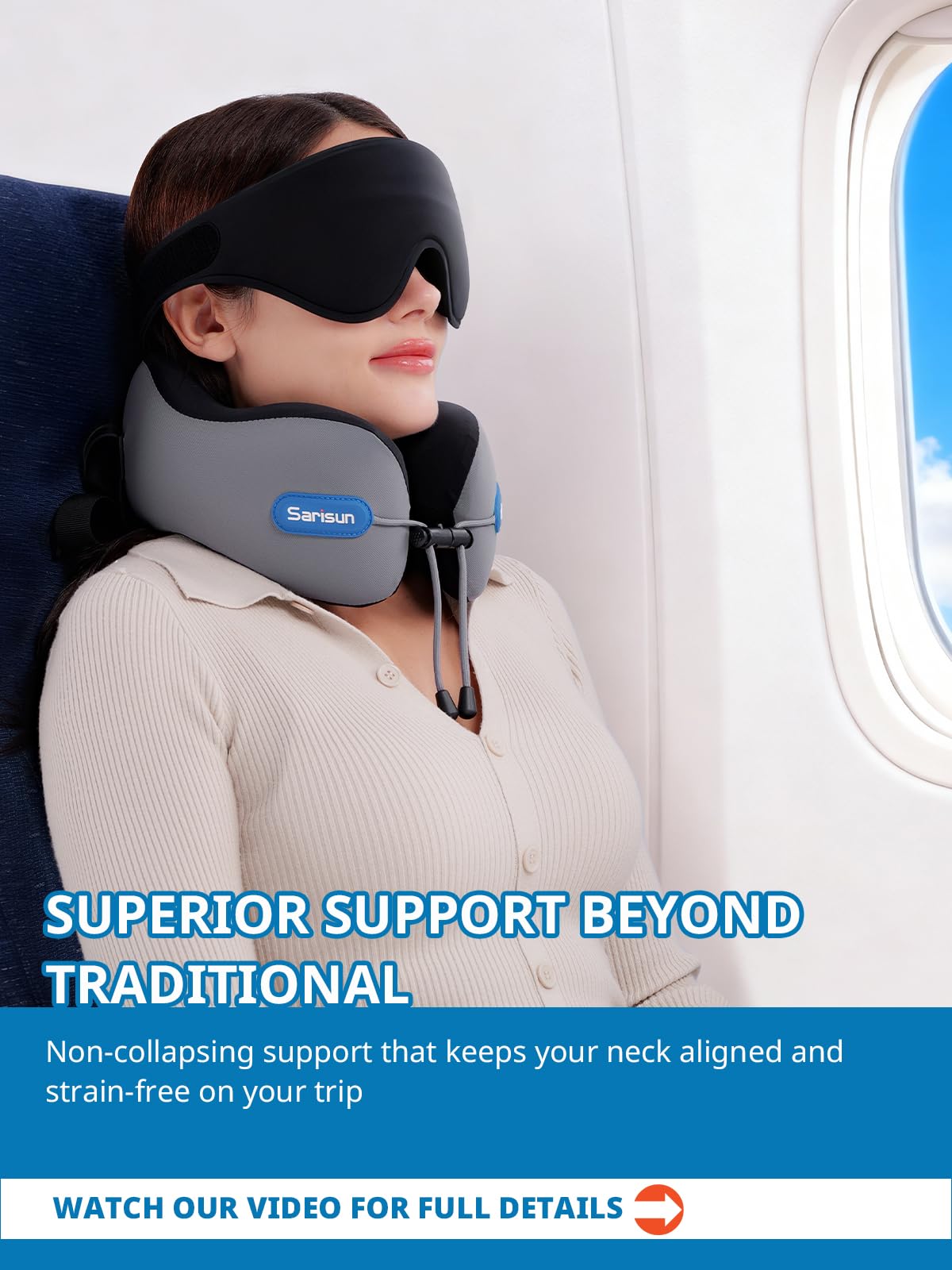 SARISUN 3D eye mask contours to block light for deeper rest on the go