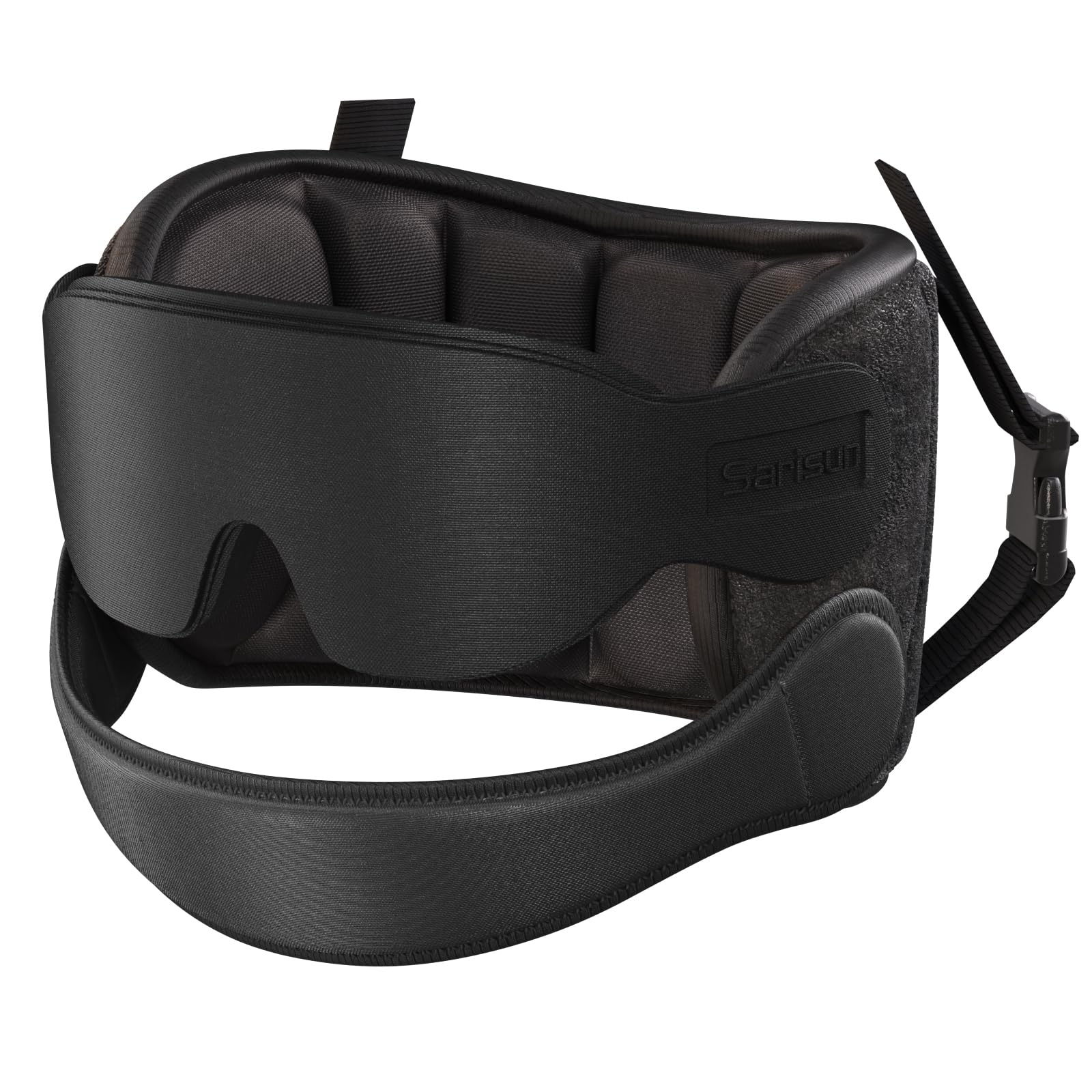 SARISUN airplane pillow with chin strap stabilizes your neck for restful flight
