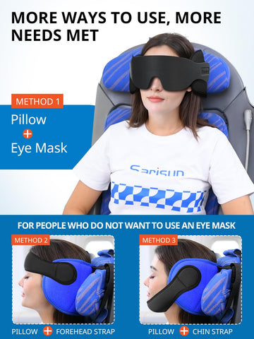 SARISUN airplane pillow eye mask provides light-blocking comfort during travel.