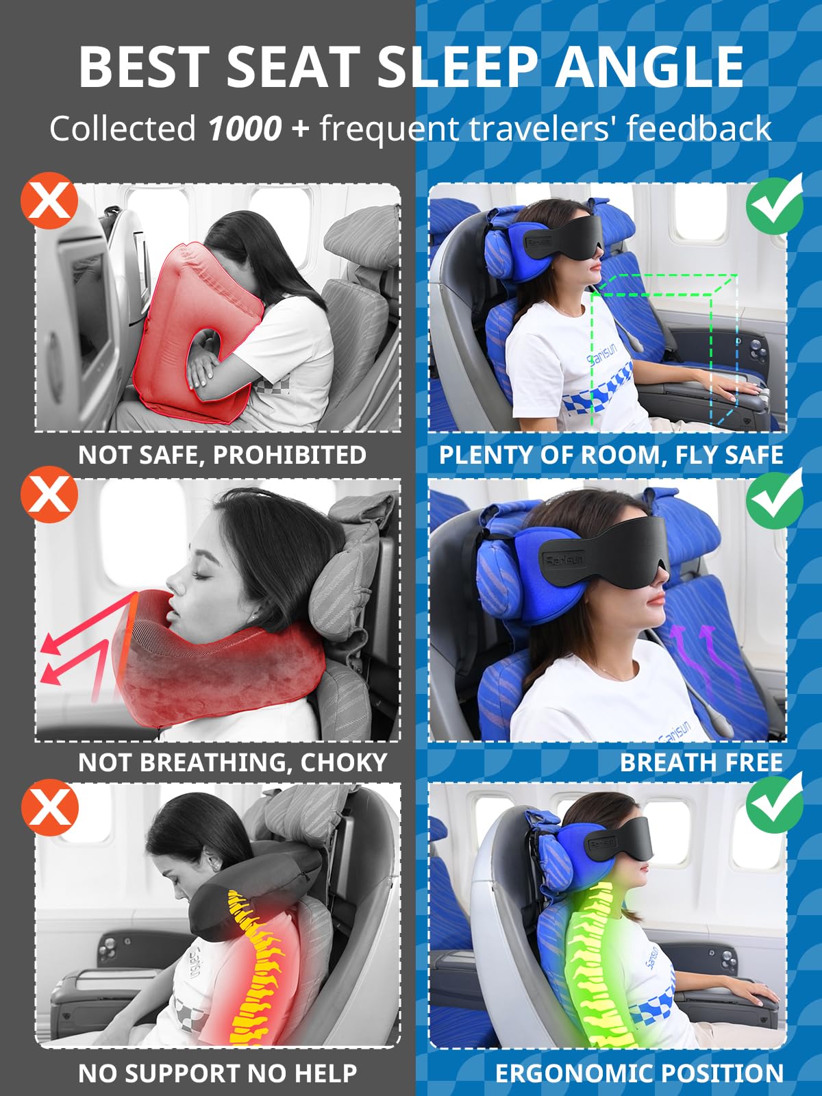 SARISUN compact travel pillow fits neatly in your carry-on for quick access