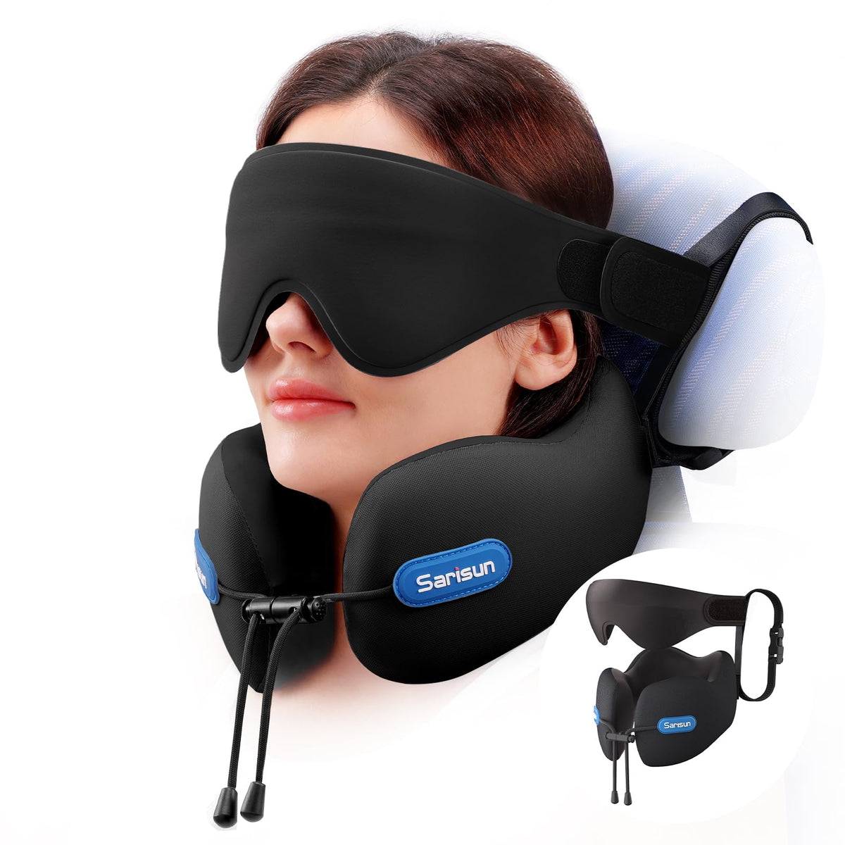 SARISUN neck pillow for airplane provides 360° support for comfortable flights