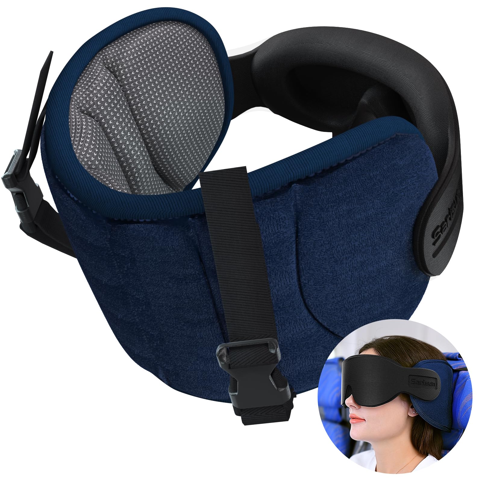 SARISUN travel pillow with 360-headrest for full head support.